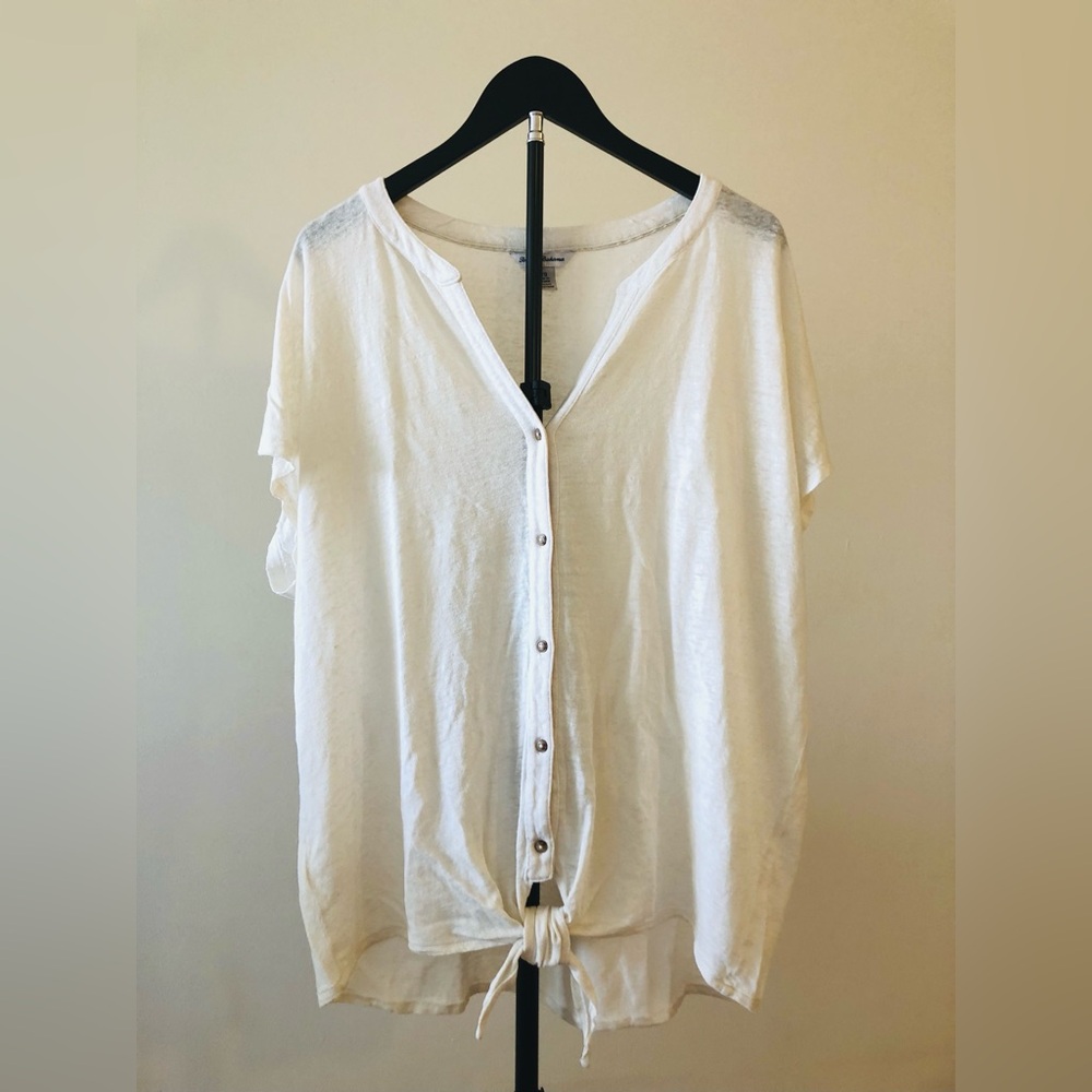 Tommy Bahama Button Front Tie Top 100% Linen Cream White Size L Cap Sleeve